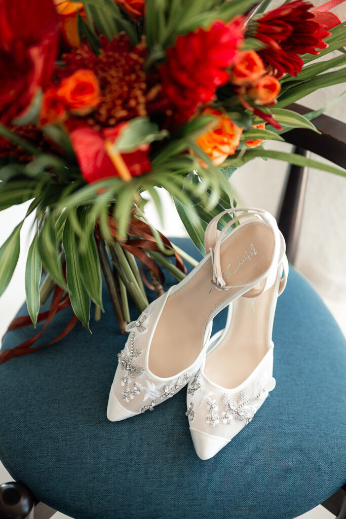 Bride’s shoes and accessories during the getting ready at the Hotel Nacional