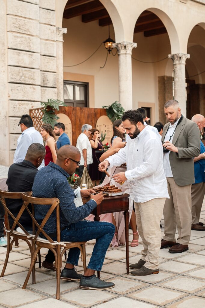 Guests enjoy the personalized tobacco ritual during cocktail hour before moving on to dinner