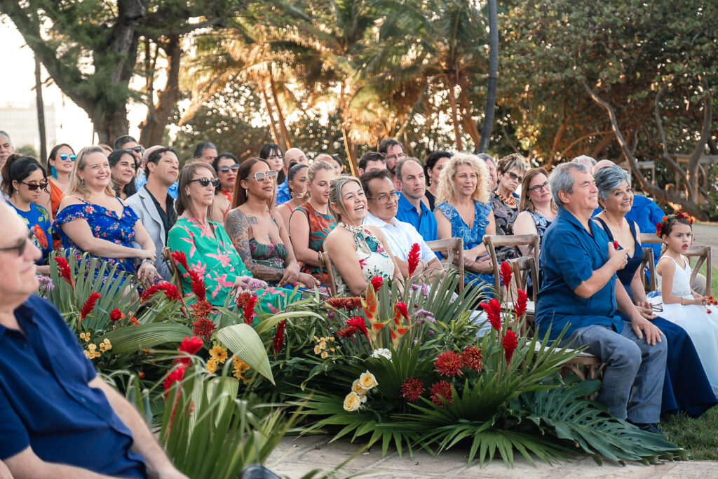 Guests seated on both sides of the aisle during the ceremony at the Hotel Nacional