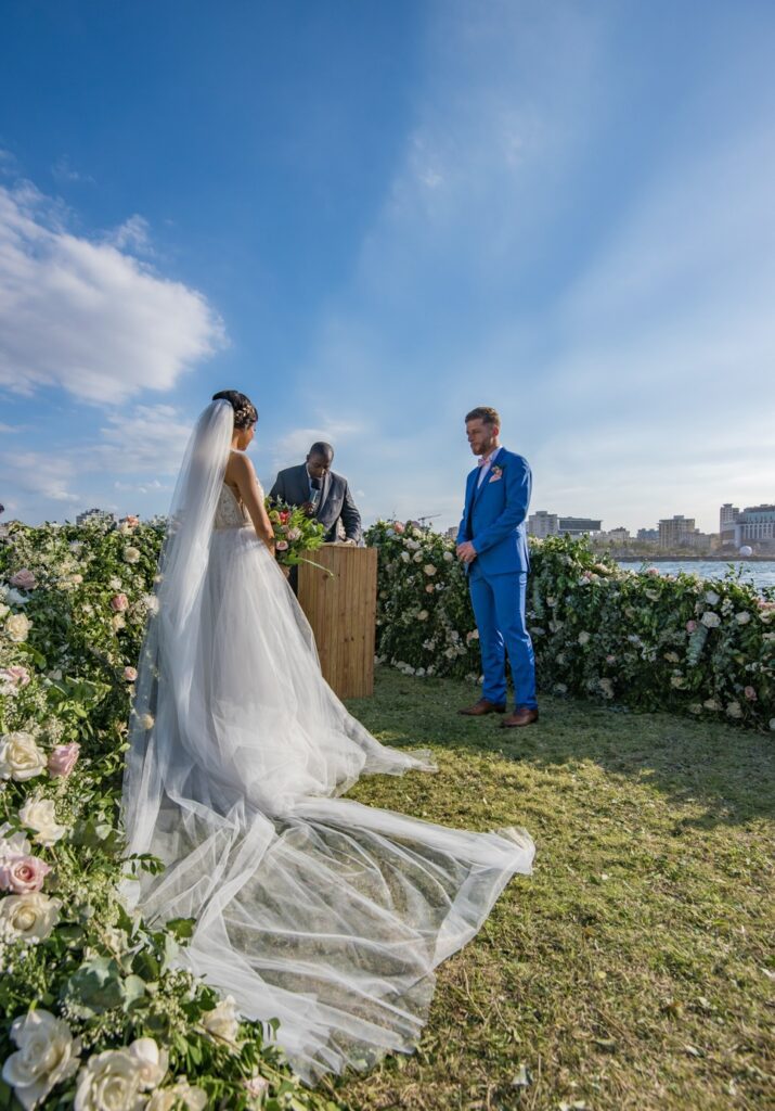 Couple during their ceremony in the gardens of La Divina Pastora, Cuba.